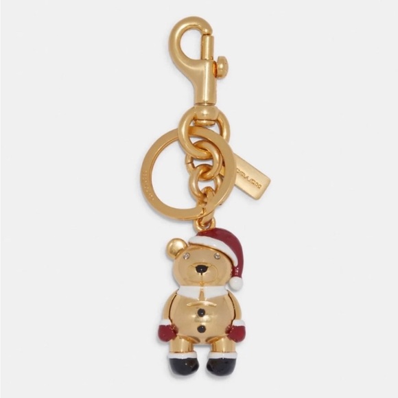 Coach Handbags - 🎄🧸NWT COACH 3D Christmas Santa Teddy Bear Bag Charm Key Chain Ring Gold